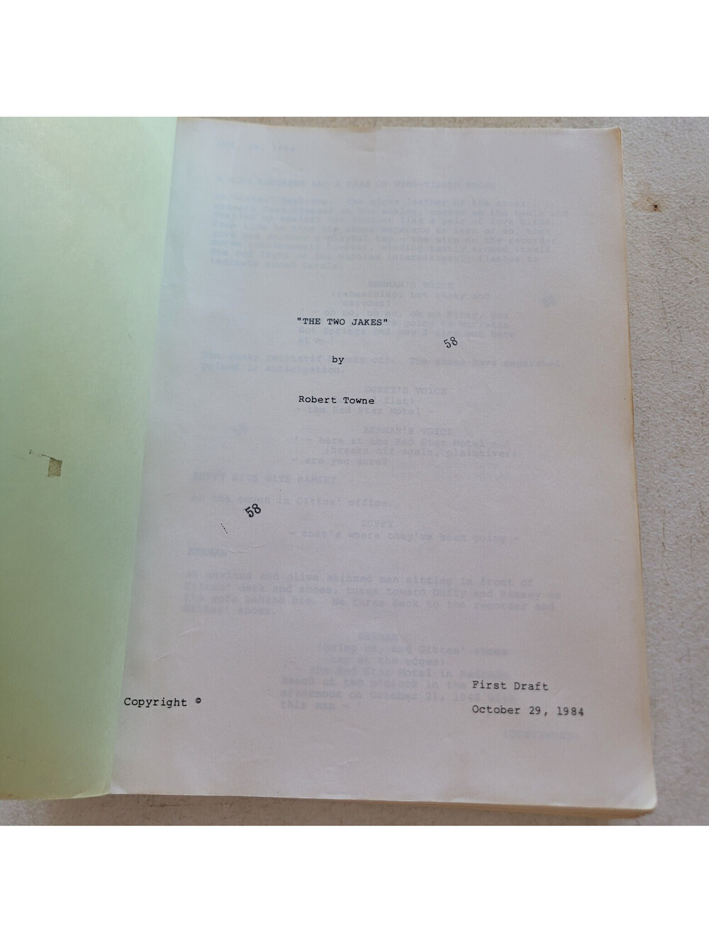 The Two Jakes Original 1984 First Draft Script Robert Towne Chinatown Sequel